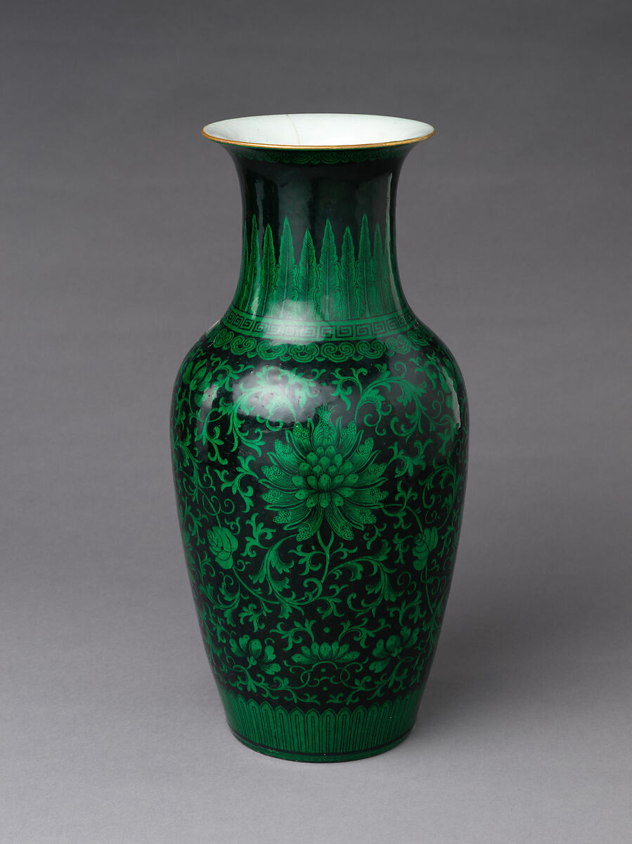 Vase with floral scrolls, Porcelain painted in green enamel over black ground (Jingdezhen ware), China 