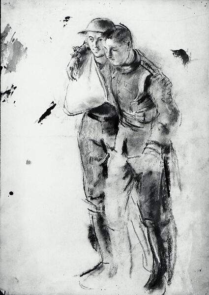 Two Wounded Soldiers (recto); Sketch of a Soldier (verso), Henry Tonks (British, Solihull, Warwickshire 1862–1937 London), Pastel, brush and brown ink, and graphite on paper 