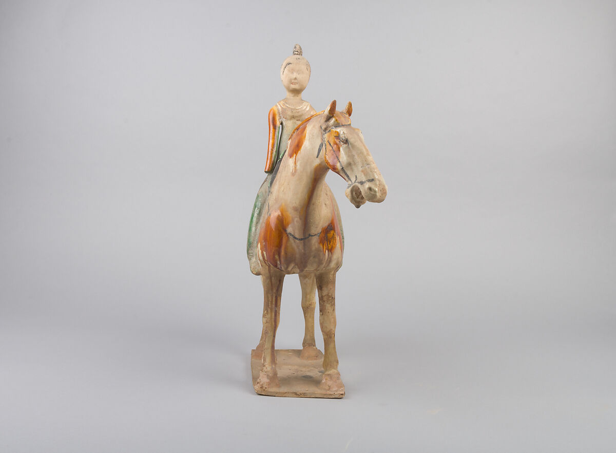 Horse and female rider, Earthenware with three color (sancai) glaze, China