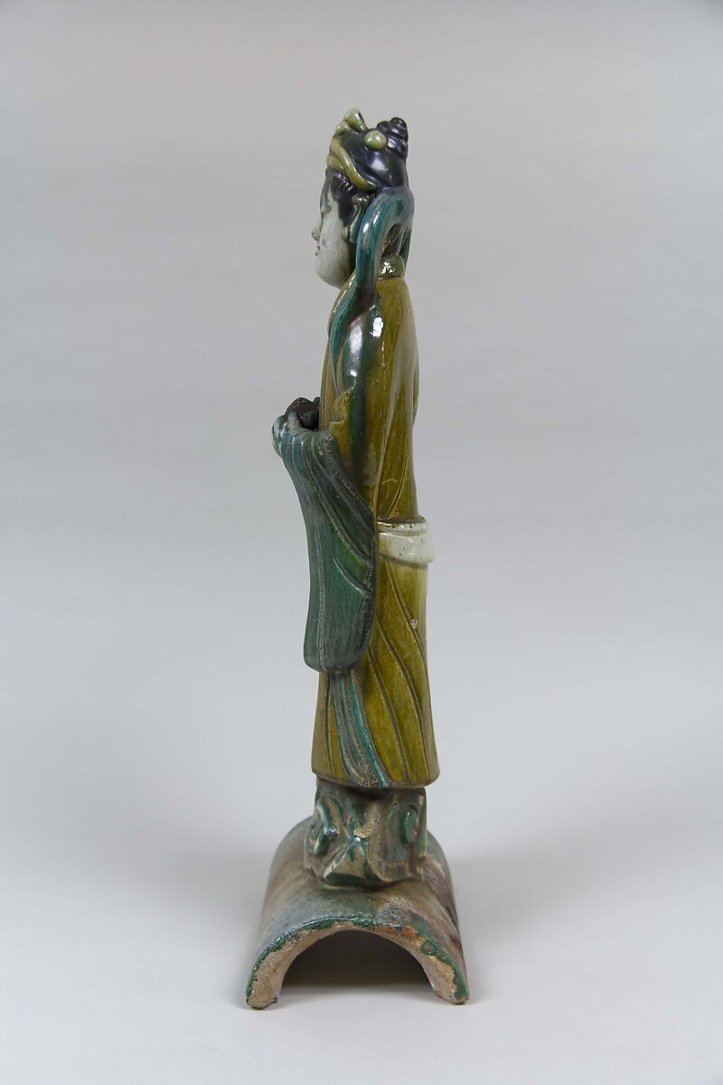 Roof tile with a standing figure, Stoneware with polychrome enamels, China