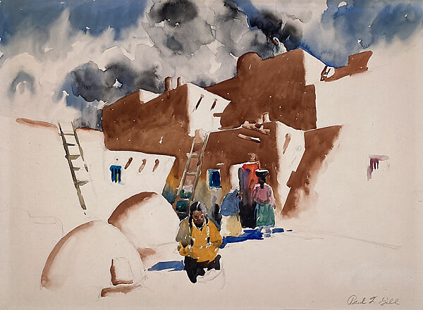 The Adobe Village, Paul Ludwig Gill (American, 1894–1938), Watercolor and graphite on board 