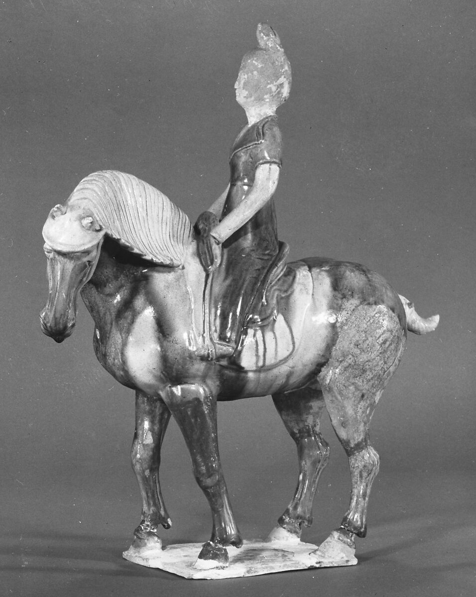 Horse and female rider, Earthenware with three color (sancai) glaze, China 