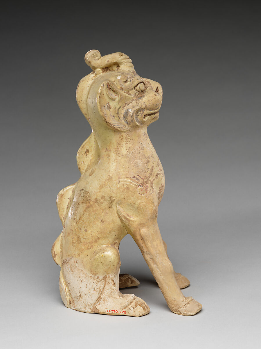 Tomb guardian beasts with dog, Earthenware with pale green glaze, China