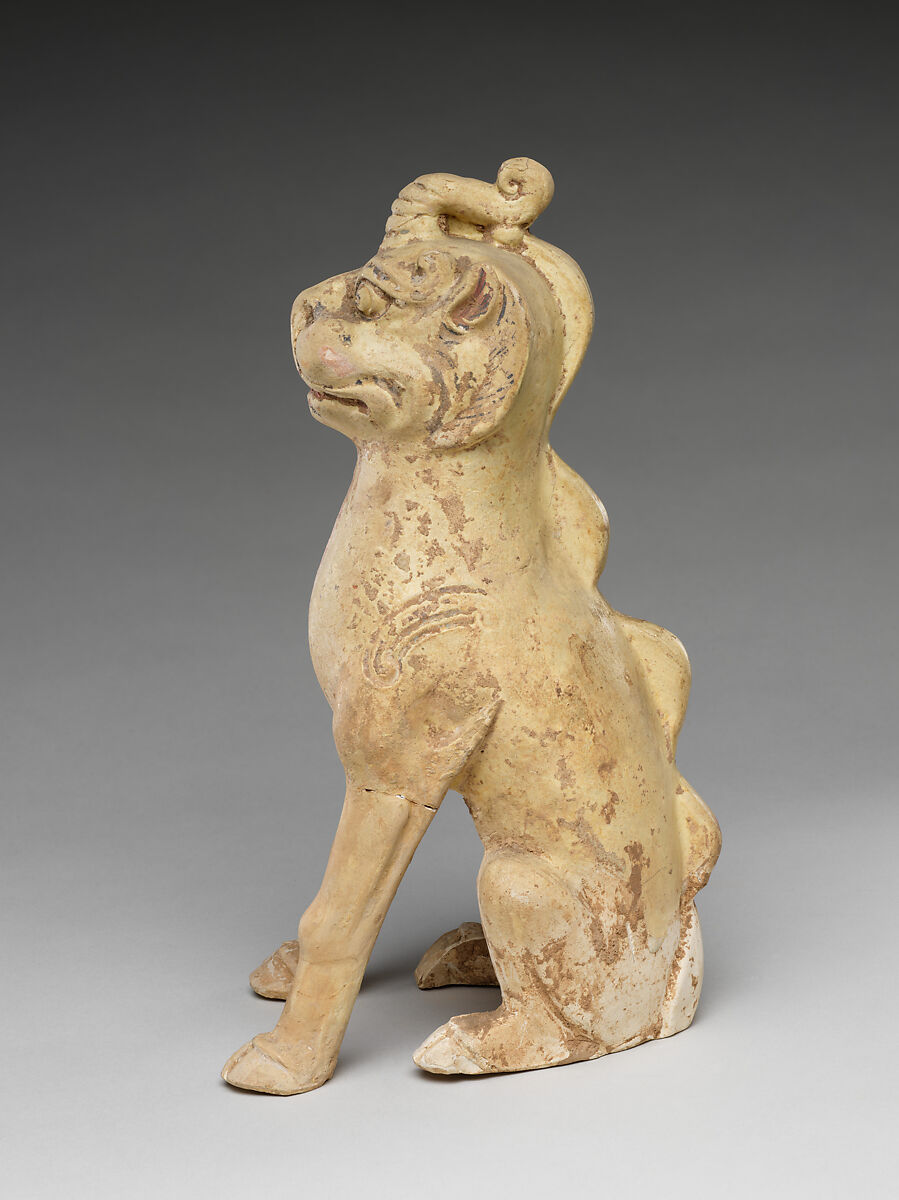 Tomb guardian beasts with dog, Earthenware with pale green glaze, China
