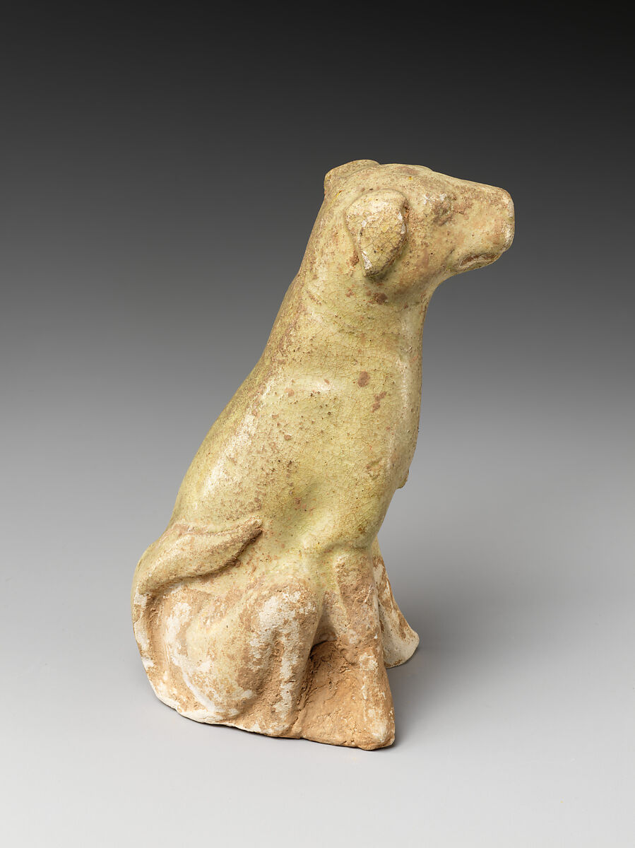 Tomb guardian beasts with dog, Earthenware with pale green glaze, China