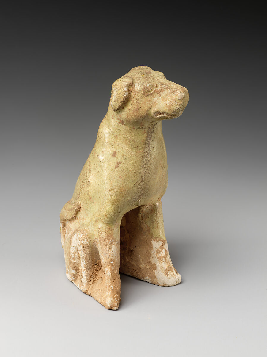 Tomb guardian beasts with dog, Earthenware with pale green glaze, China