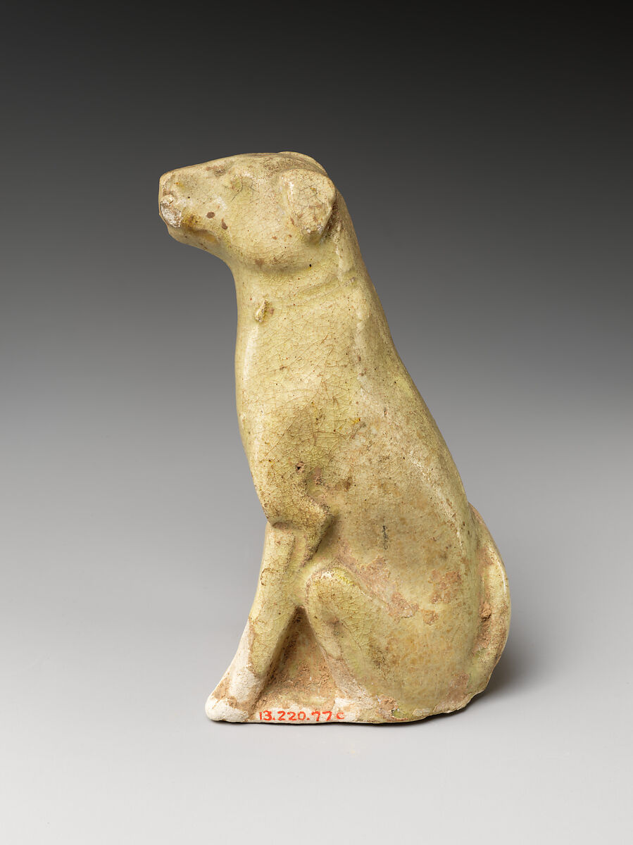 Tomb guardian beasts with dog, Earthenware with pale green glaze, China