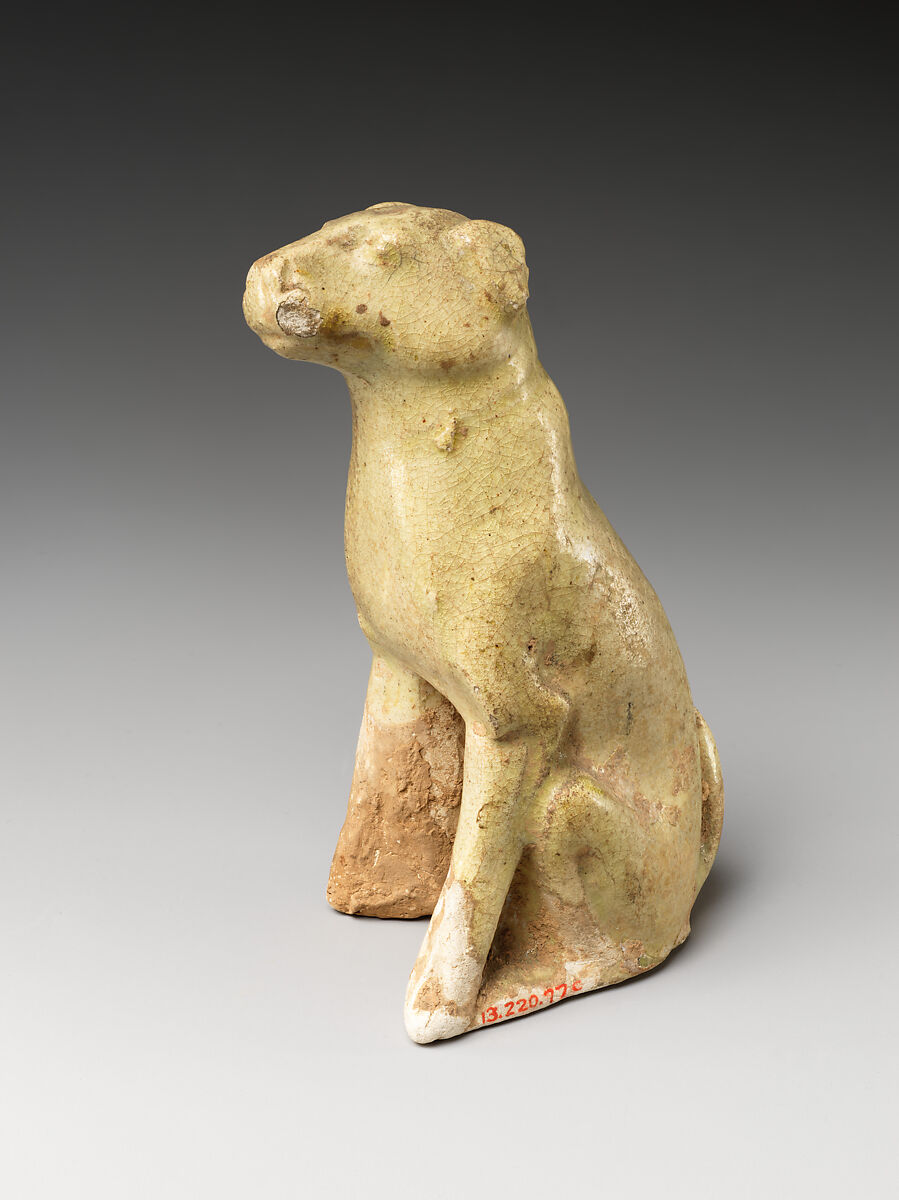 Tomb guardian beasts with dog, Earthenware with pale green glaze, China