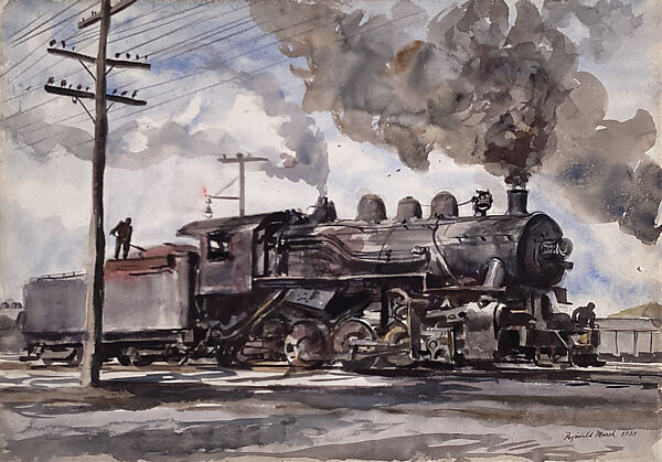 Locomotive, Reginald Marsh (American, Paris 1898–1954 Dorset, Vermont), Watercolor and graphite on paper 