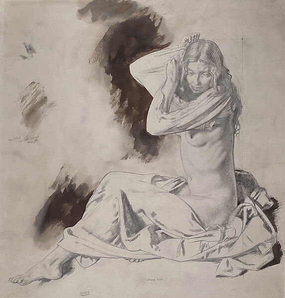 Woman Dressing, William Orpen (British, Stillorgan, Ireland 1878–1931 London), Graphite, brush and brown ink, black ink wash, and pen and black ink on board 