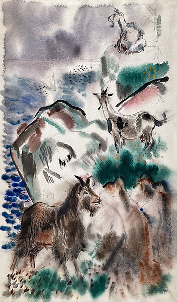 Goats, Bernard Klonis (American, Naugatuck, Connecticut 1906–1957 New York), Watercolor, brush and black ink, and graphite on paper 