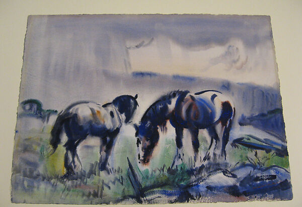 Horses in the Rain (recto); Landscape (verso), Robert Noel Blair (American, Buffalo, New York 1912–2003 Holland, New York), Watercolor with traces of opaque watercolor over graphite on paper 