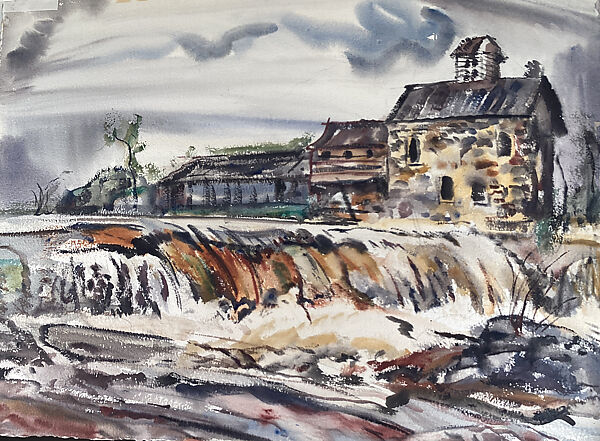 Horses in the Rain (recto); Landscape (verso), Robert Noel Blair (American, Buffalo, New York 1912–2003 Holland, New York), Watercolor with traces of opaque watercolor over graphite on paper