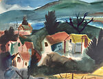 House Among the Hills (recto): Landscape with Houses (verso), Richard Sussman (American, 1908–1971), Watercolor with graphite on board (recto); watercolor and opaque watercolor (verso)