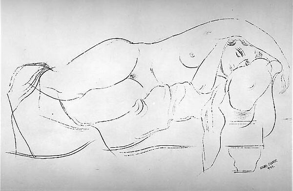 Nude on Sofa, Konrad Cramer (American (born Germany), Wurzburg 1886–1963 Woodstock, New York), Brush and black ink on paper 