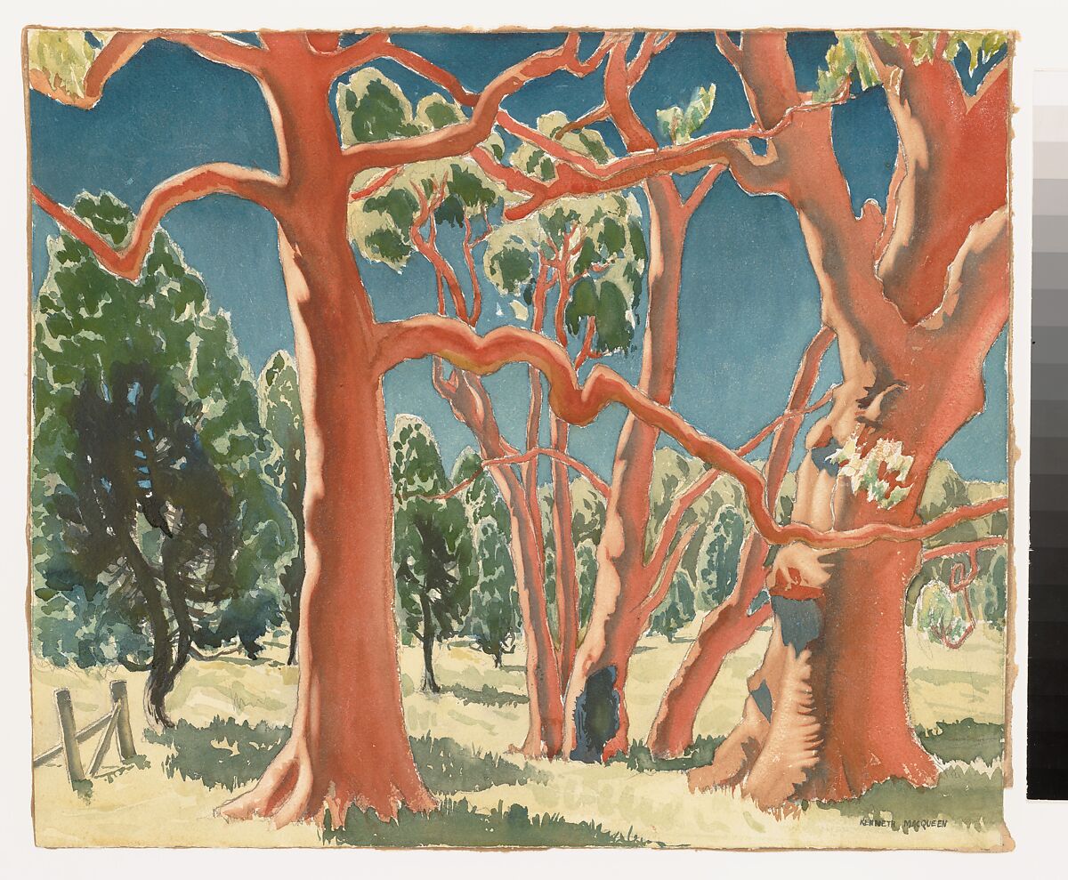 Cabbage Gums and Cypress Pines, Kenneth MacQueen (Australian, 1897–1960), Watercolor on paper 