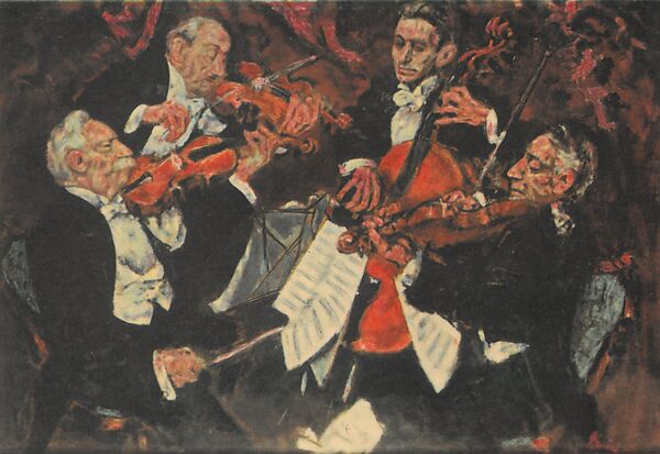 String Quartette, Jack Levine (American, Boston, Massachusetts 1915–2010 New York), Tempera and oil on Masonite 