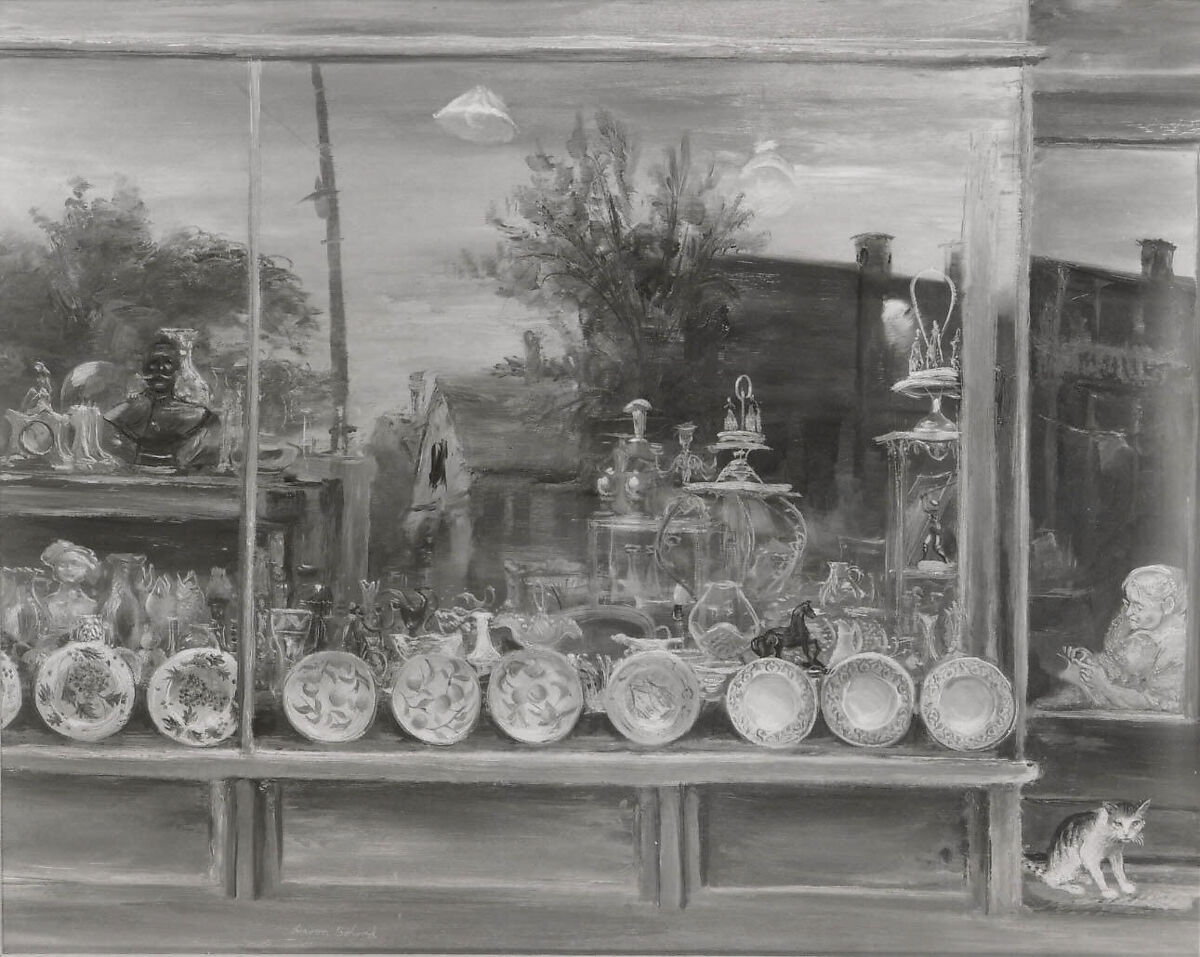 Reflections on a Shop Window, Aaron Bohrod (American, Chicago, Illinois 1907–1992 Madison, Wisconsin), Oil on gesso panel 