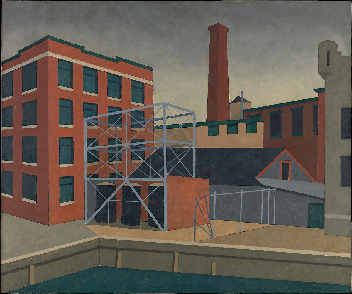 Waterfront Mill, Niles Spencer (American, Pawtucket, Rhode Island 1893–1952 Dingman&#39;s Ferry, Pennsylvania), Oil on canvas 