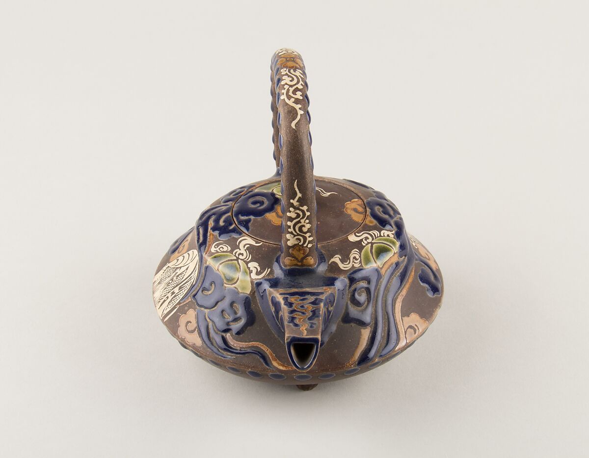 Wine pot, Rakutozan (Japanese,), Faience decorated in enamels in relief (Kyoto ware), Japan
