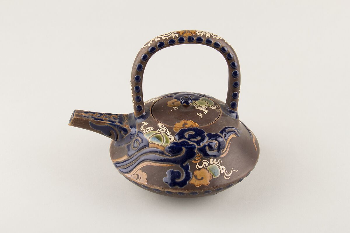 Wine pot, Rakutozan (Japanese,), Faience decorated in enamels in relief (Kyoto ware), Japan