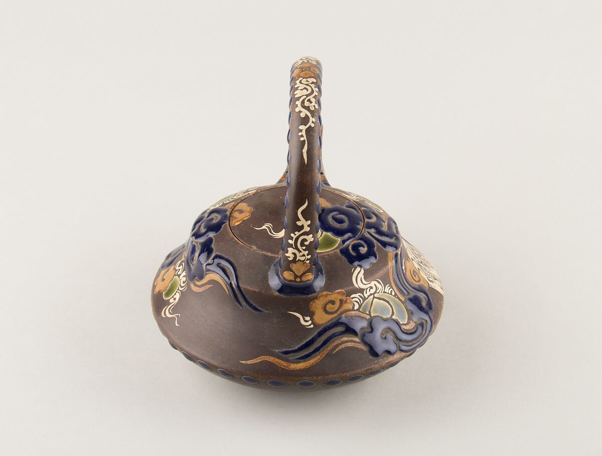 Wine pot, Rakutozan (Japanese,), Faience decorated in enamels in relief (Kyoto ware), Japan