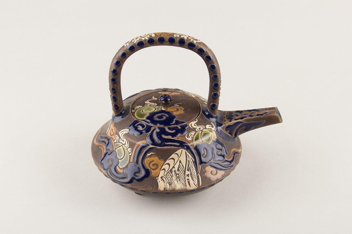 Wine pot, Rakutozan (Japanese,), Faience decorated in enamels in relief (Kyoto ware), Japan