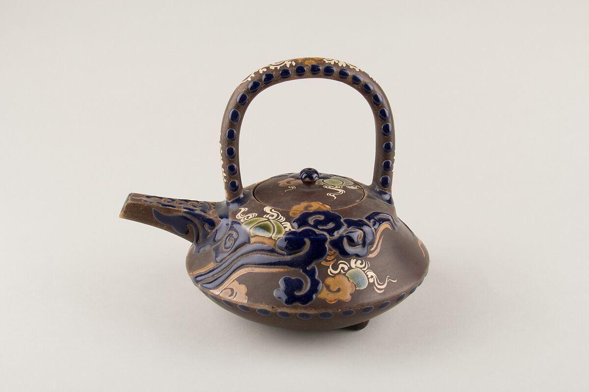 Wine pot, Rakutozan (Japanese,), Faience decorated in enamels in relief (Kyoto ware), Japan 