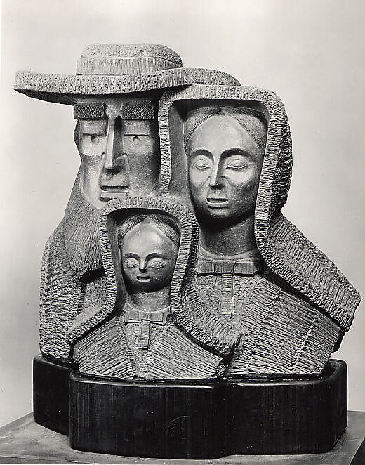 As the Earth Sings - Pennsylvania Dutch Family, William W. Swallow (American, Clark&#39;s Green, Pennsylvania 1912–1962 Allentown, Pennsylvania), Terracotta, walnut base 