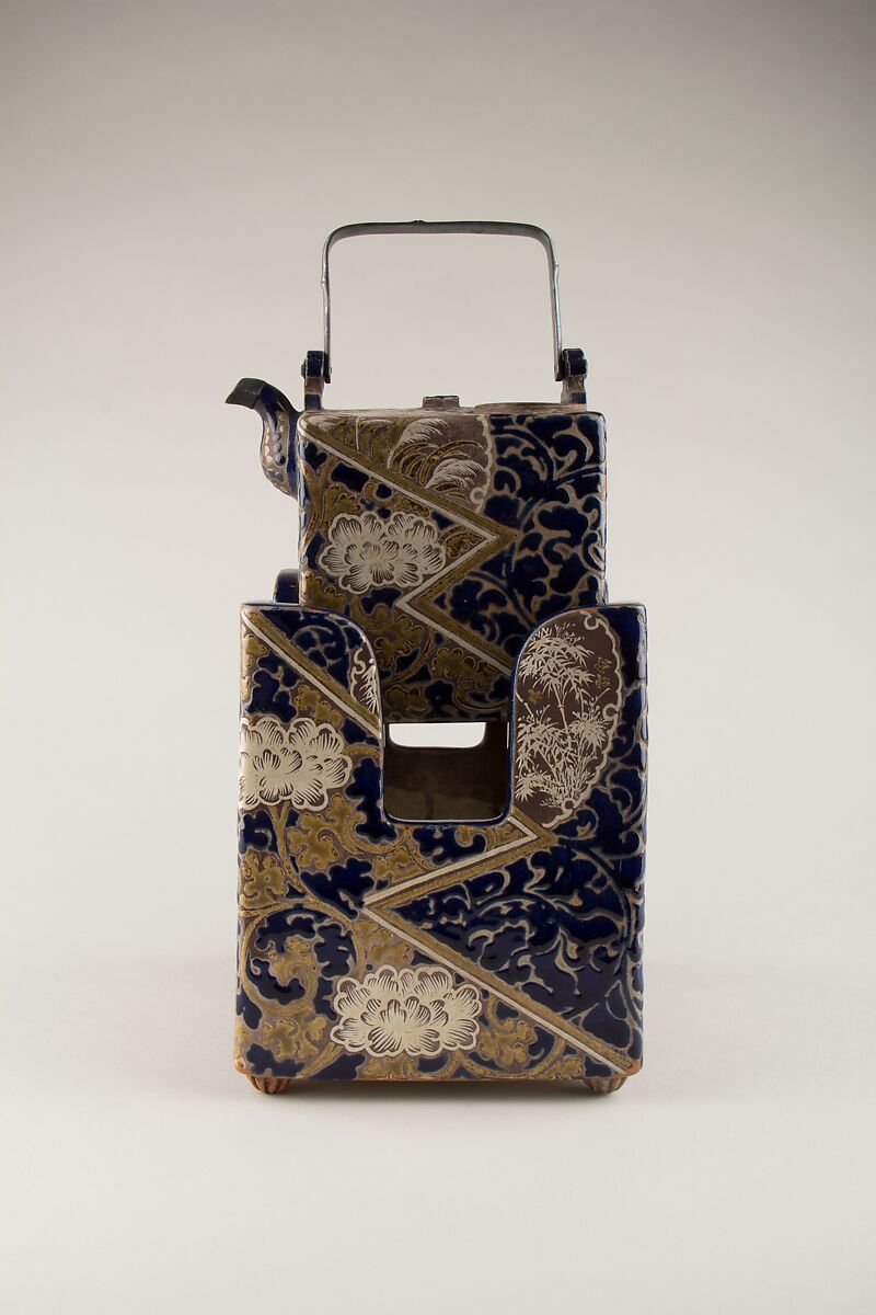 Wine kettle and boiler, Hozan, Faience enameled in colors, Japan