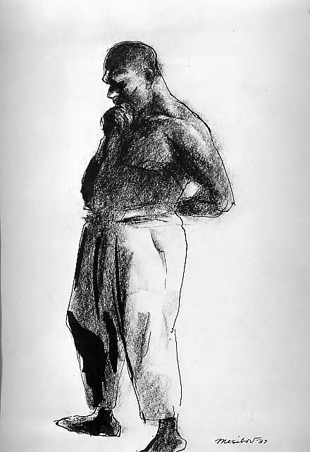 Negro Standing, Hugh Mesibov (American, Philadelphia 1916–2016), Pen and ink and graphite on paper 