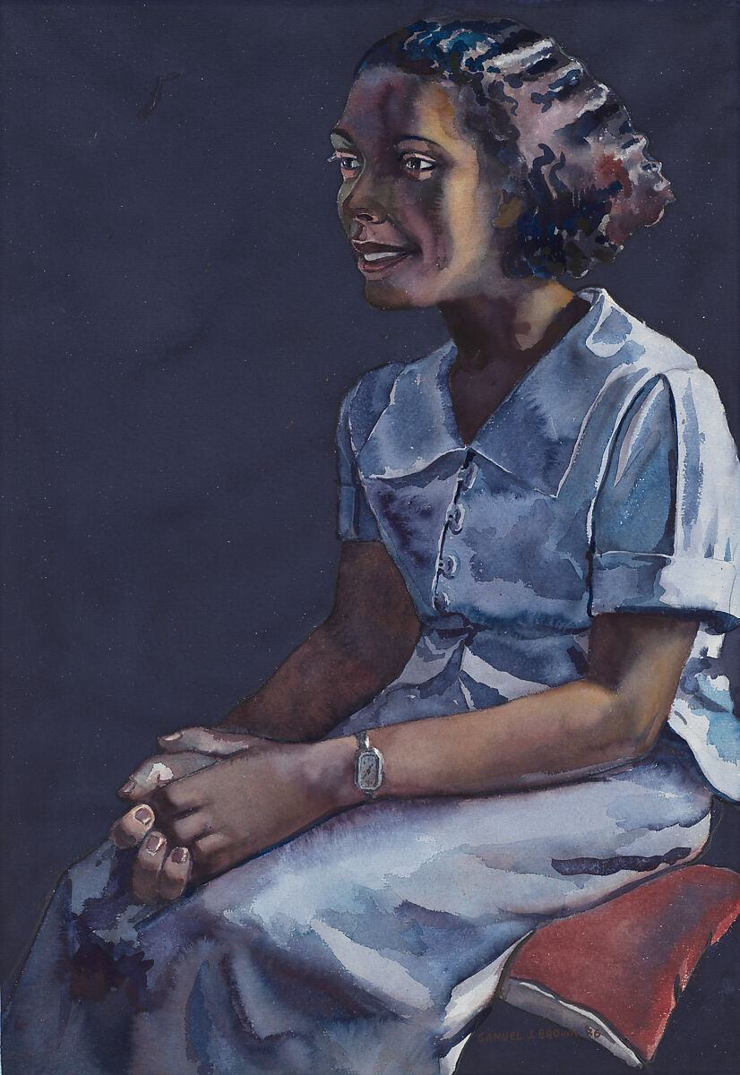 Girl in Blue Dress, Samuel Joseph Brown, Jr.  American, Watercolor on paper