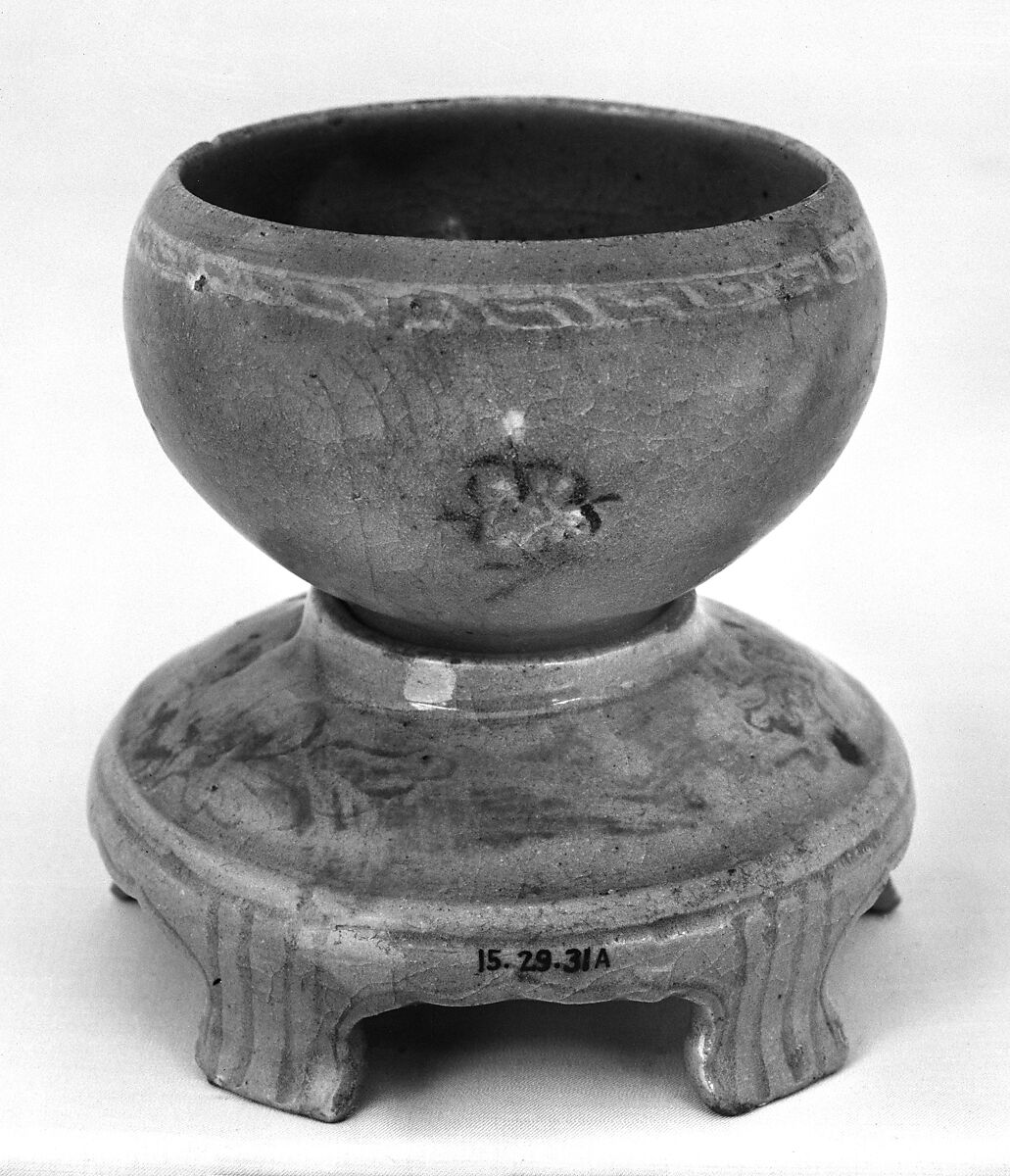 Vase with Stand, Stoneware with inlaid decoration under celadon glaze, Korea 
