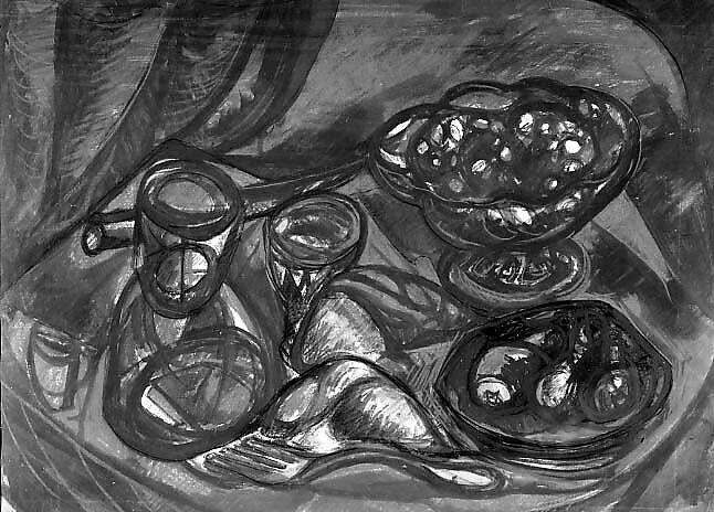 Blue Plate, Leon Kelly (American, Philadelphia, Pennsylvania 1901–1982 Long Beach Island, New Jersey), Opaque watercolor and red chalk with graphite on paper 