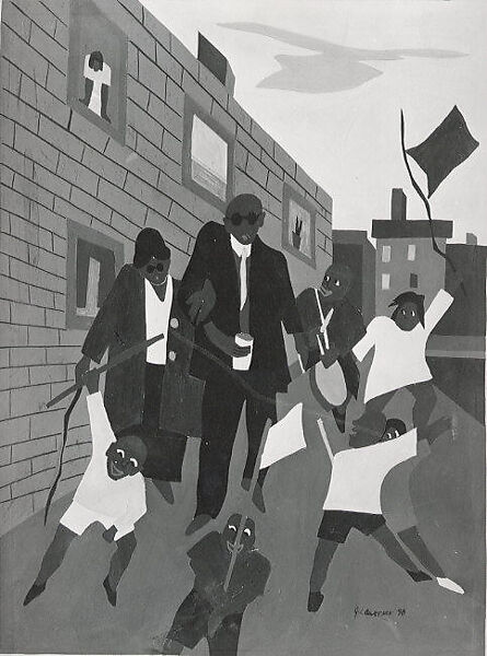 Blind Beggars, Jacob Lawrence (American, Atlantic City, New Jersey 1917–2000 Seattle, Washington), Tempera over graphite on illustration board