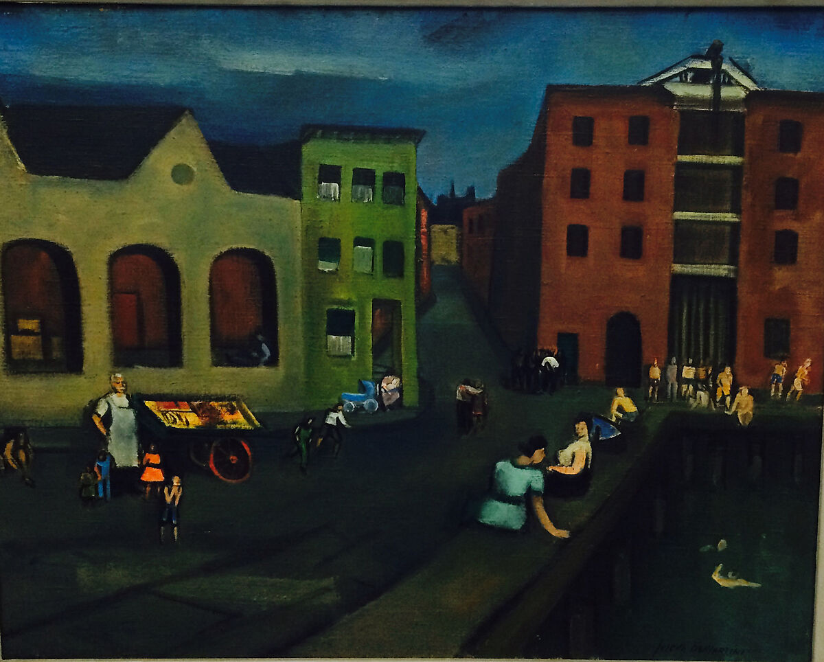 Docks on Sunday, Joseph De Martini (American, Mobile, Alabama 1896–1984 Boston, Massachusetts), Oil on canvas 
