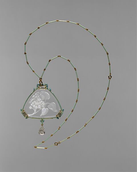 Pendant and chain, René-Jules Lalique (French, Aÿ 1860–1945 Paris), Gold, enamel, glass, diamonds 