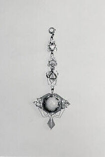 Pendant, René-Jules Lalique (French, Aÿ 1860–1945 Paris), Gold, enamel, diamonds, pearl, rhodochrosite 