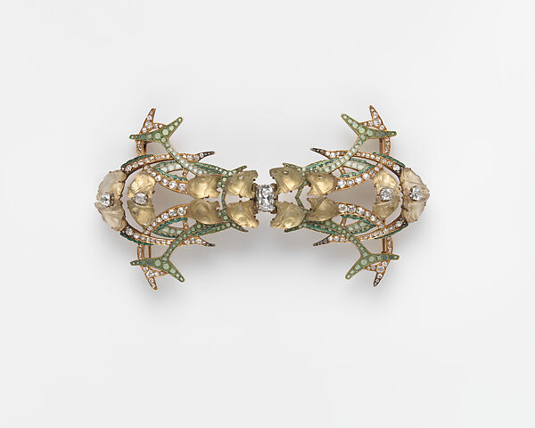 Brooch, René-Jules Lalique (French, Aÿ 1860–1945 Paris), Gold, enamel, diamonds, glass 