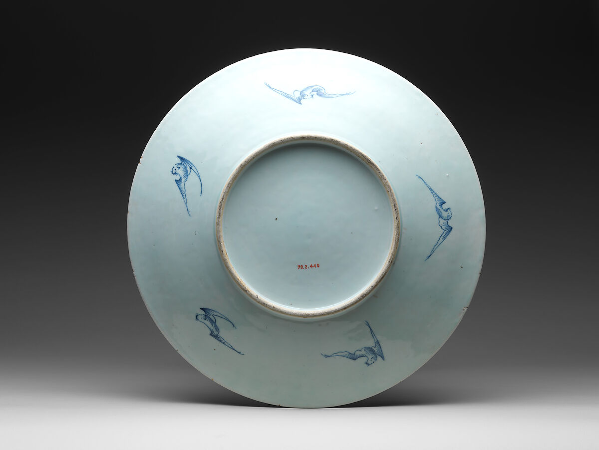 Plate with egrets in a lotus pond, Porcelain painted in underglaze cobalt blue and copper red (Jingdezhen ware), China