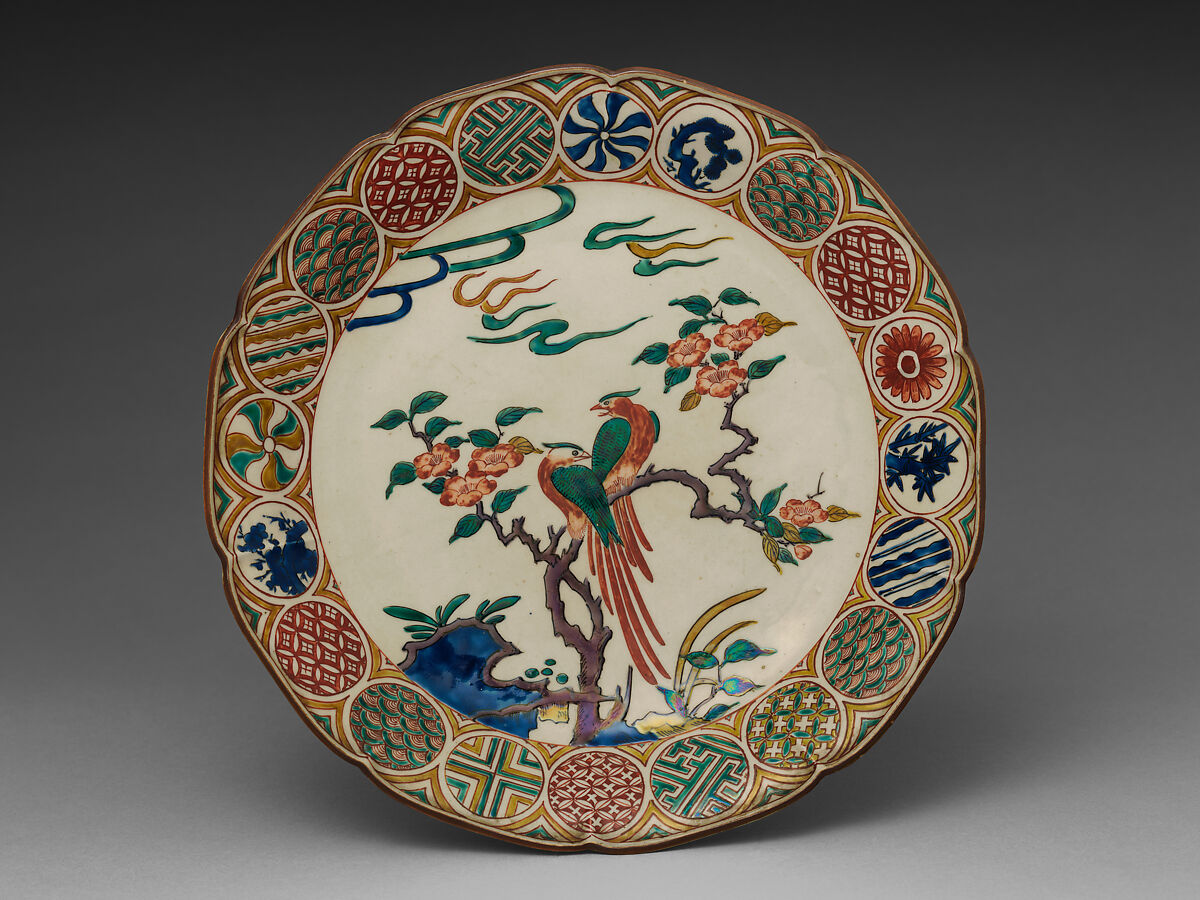 Plate, Pottery decorated in polychrome enamels (Hizen ware, Kutani type), Japan 