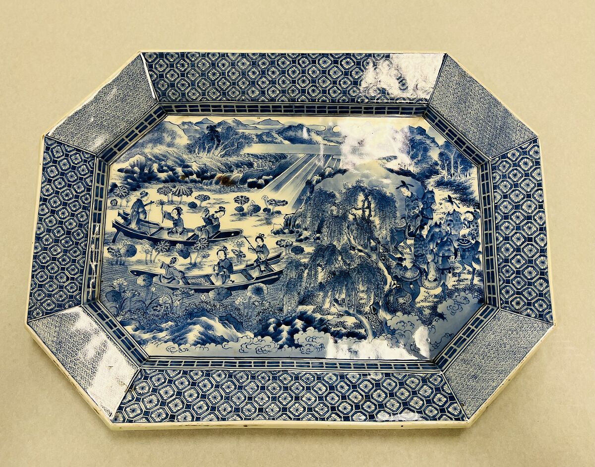 Large Octagonal Plate, White porcelain decorated with blue under the glaze (Kameyama ware), Japan 