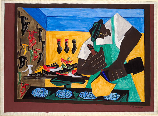The Shoemaker, Jacob Lawrence (American, Atlantic City, New Jersey 1917–2000 Seattle, Washington), Watercolor and gouache on paper 