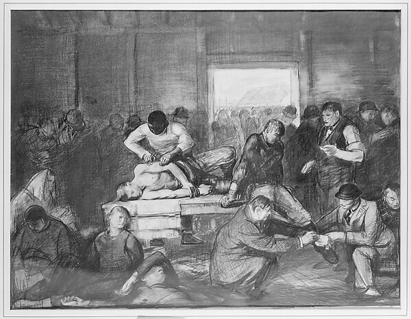 Old Varsity Men Break in and Give Advice, George Bellows (American, Columbus, Ohio 1882–1925 New York), Charcoal and graphite on paper 