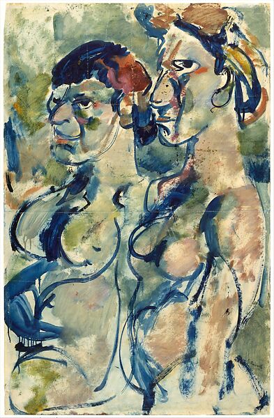 Two Nudes, Georges Rouault (French, Paris 1871–1958 Paris), Oil paint on paper