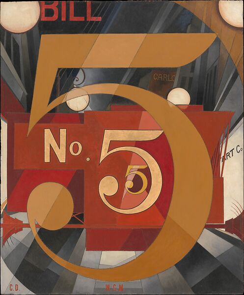 I Saw the Figure 5 in Gold, Charles Demuth (American, Lancaster, Pennsylvania 1883–1935 Lancaster, Pennsylvania), Oil, graphite, ink, and gold leaf on paperboard (Upson board) 