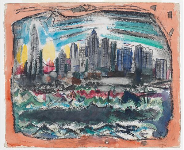 Lower Manhattan from the River, No. 1, John Marin (American, Rutherford, New Jersey 1870–1953 Cape Split, Maine), Watercolor, charcoal, and graphite on paper 