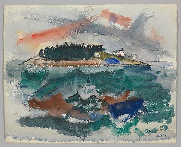 Mark Island and Light from Deer Isle, Maine, John Marin (American, Rutherford, New Jersey 1870–1953 Cape Split, Maine), Watercolor, charcoal, and graphite on paper 