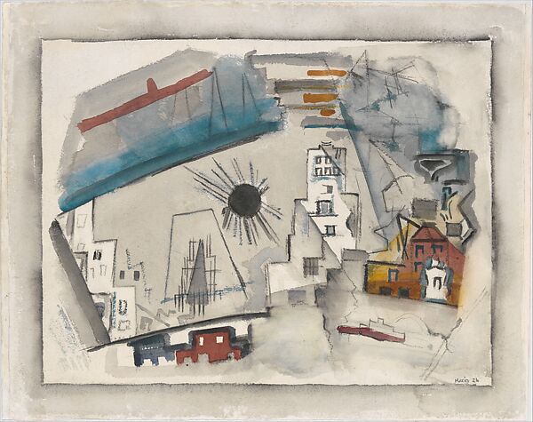 Related to Downtown New York, Movement No. 2 (The Black Sun), John Marin (American, Rutherford, New Jersey 1870–1953 Cape Split, Maine), Watercolor and charcoal on paper 