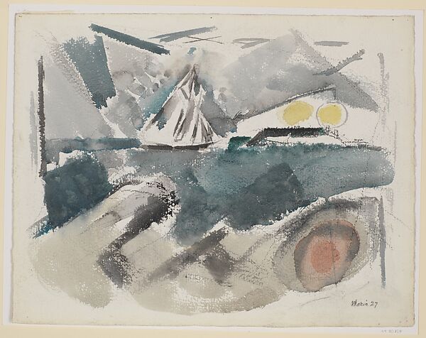 Boat and Sea, Deer Isle, Maine, John Marin (American, Rutherford, New Jersey 1870–1953 Cape Split, Maine), Watercolor and charcoal on paper 